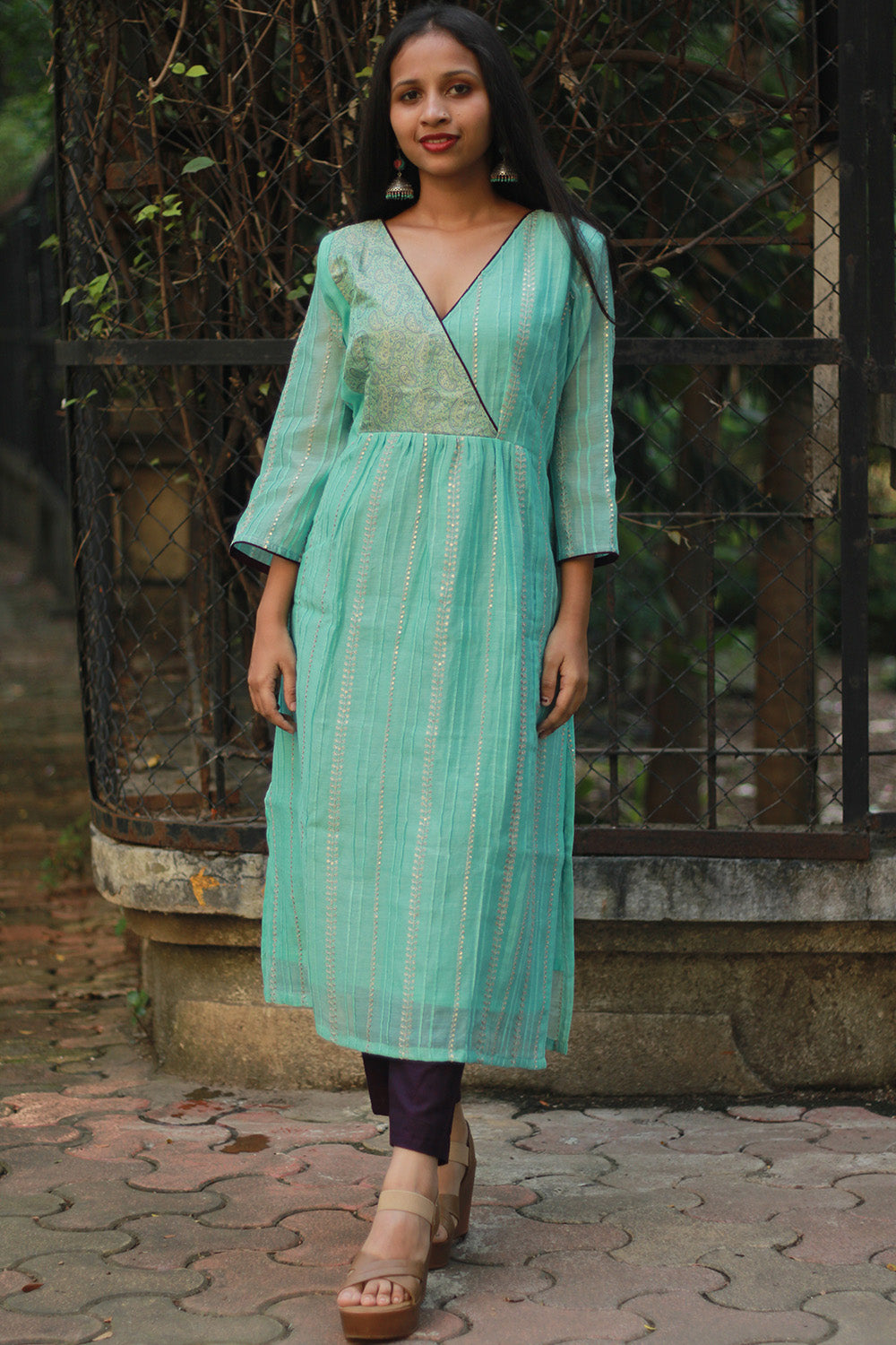 Chanderi Cotton Silk Kurta | Sea Green