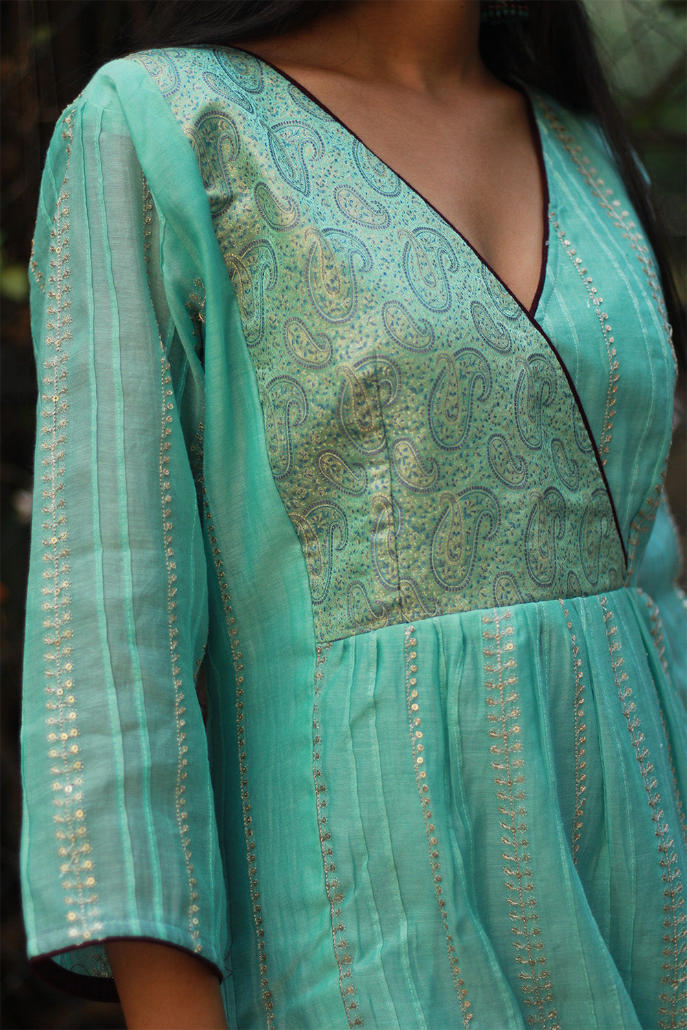 Chanderi Cotton Silk Kurta | Sea Green