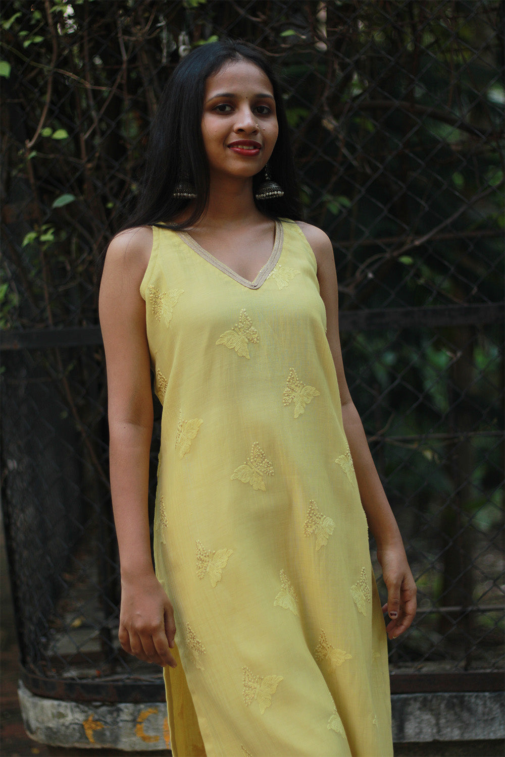 Sleeveless Chanderi Cotton Silk Kurta | Yellow