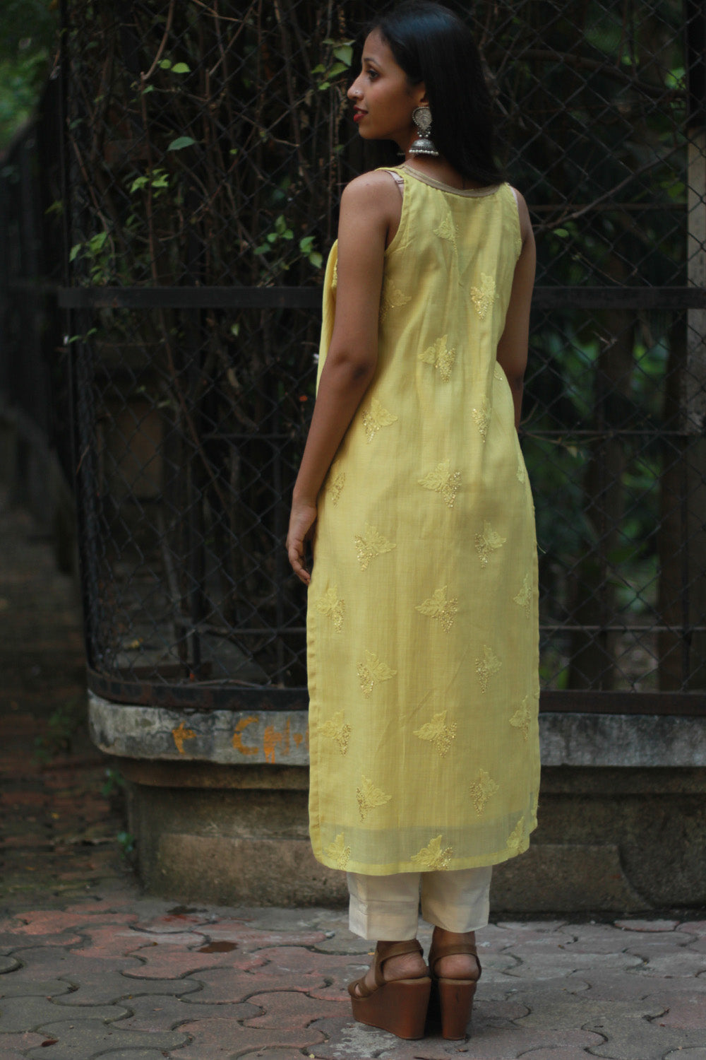 Sleeveless Chanderi Cotton Silk Kurta | Yellow