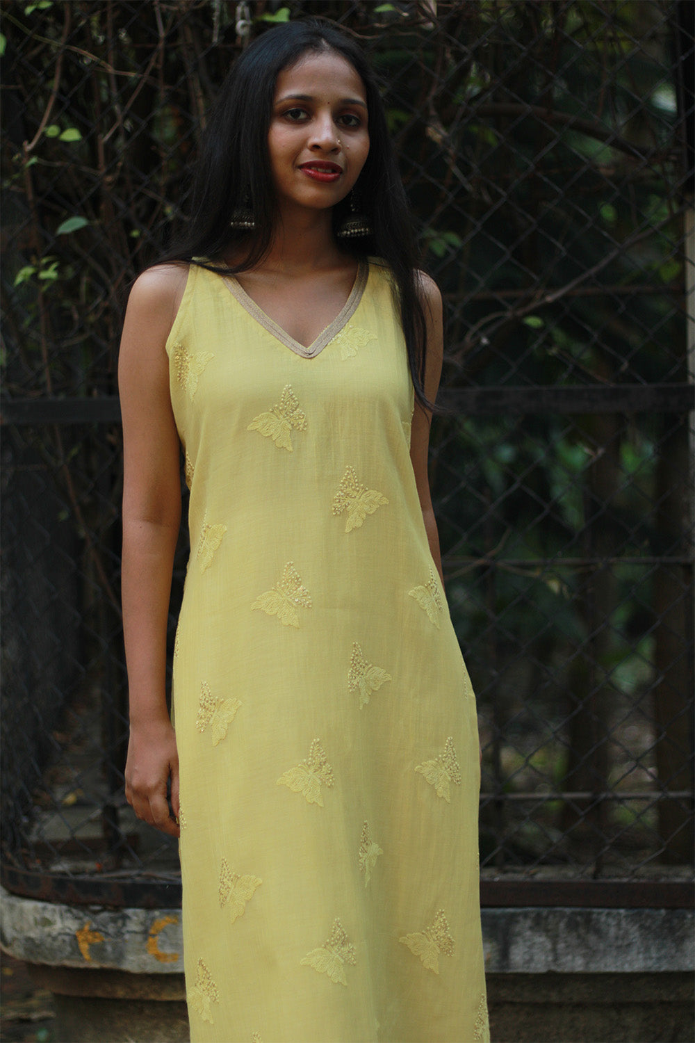 Sleeveless Chanderi Cotton Silk Kurta | Yellow