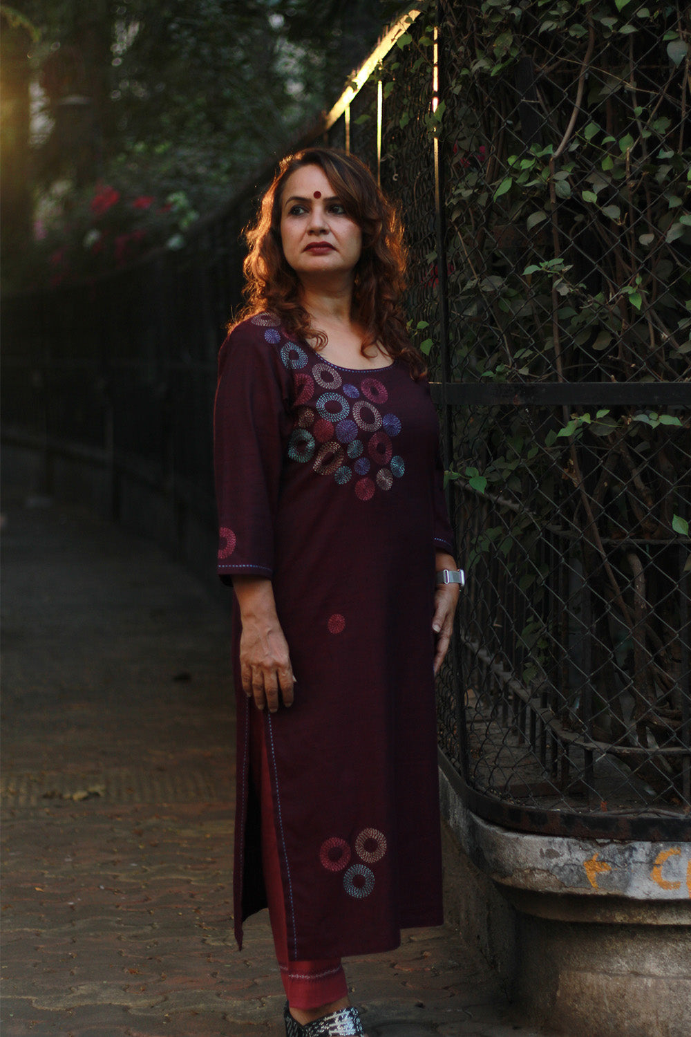 Riya | Embroidered Cotton Kurta | Wine