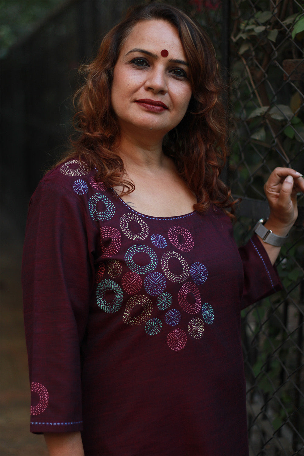 Riya | Embroidered Cotton Kurta | Wine
