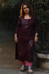 Riya | Embroidered Cotton Kurta | Wine