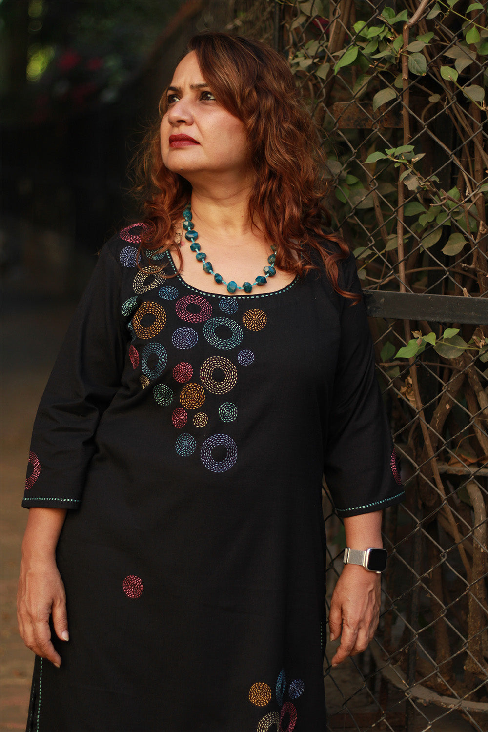 Riya | Embroidered Cotton Kurta | Noir