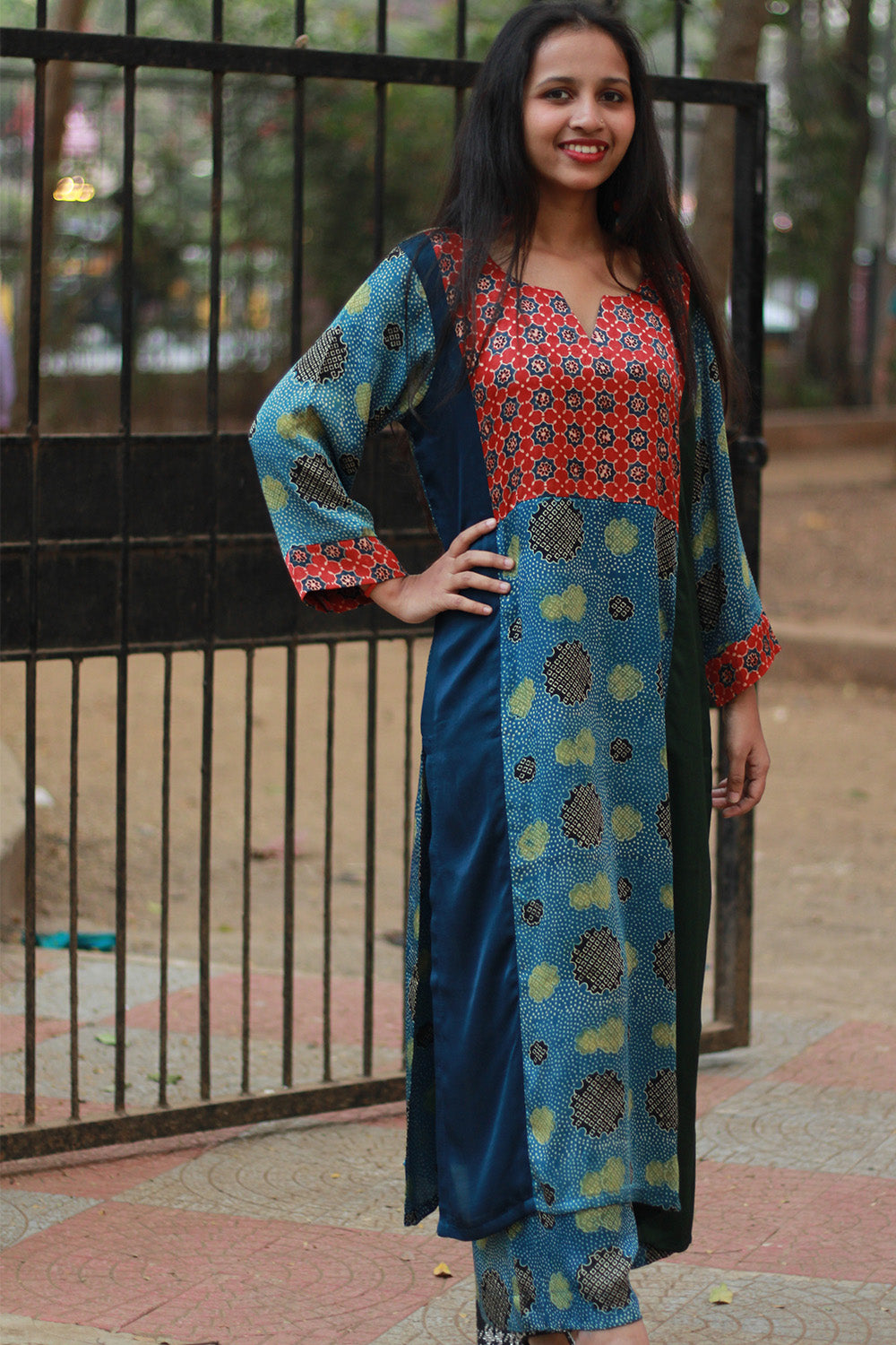 Sahaj | Modal Silk Kurta | Sea Green Ajrakh