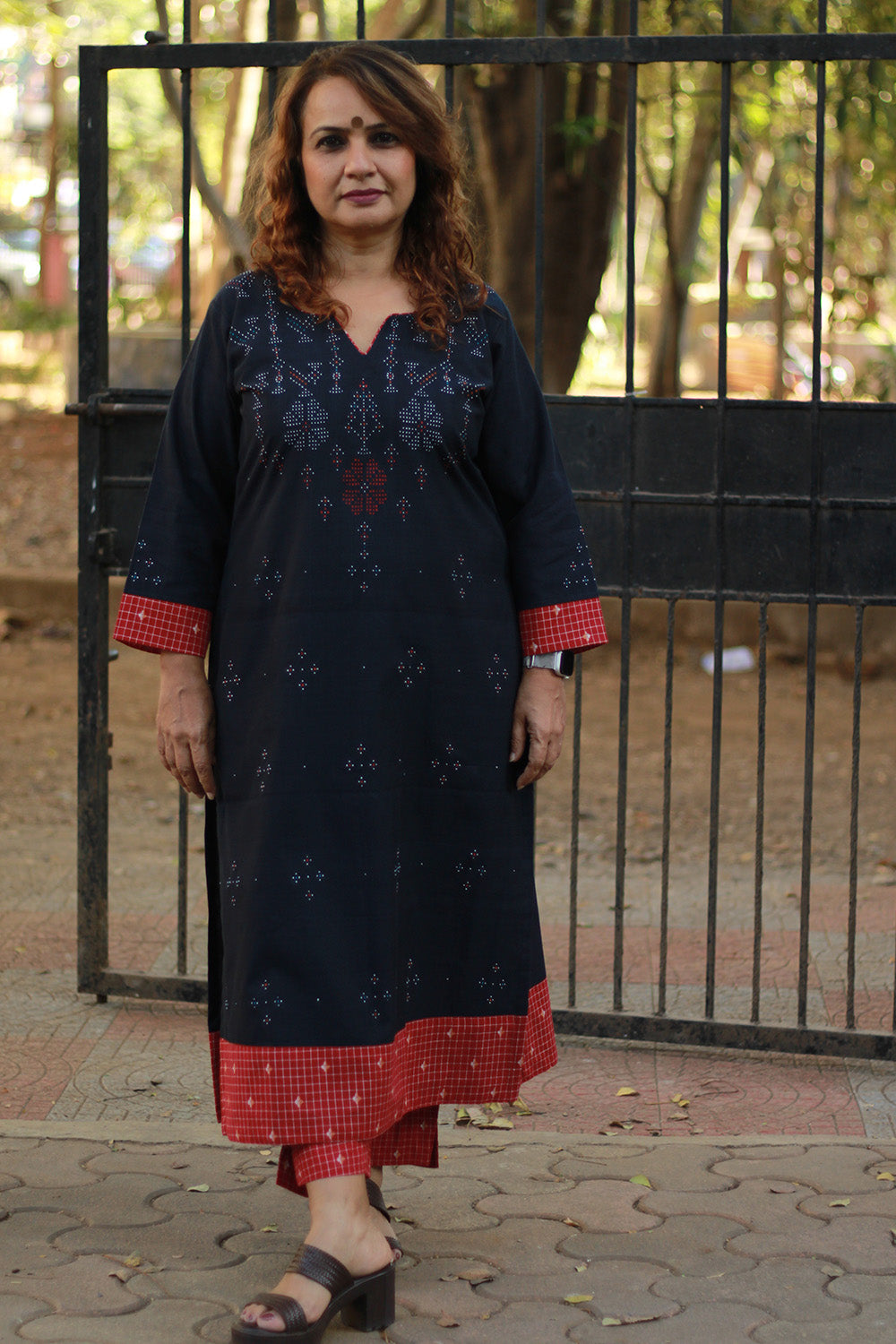 Daana | Tangaliya Kurta | Blue with Rouge Checks