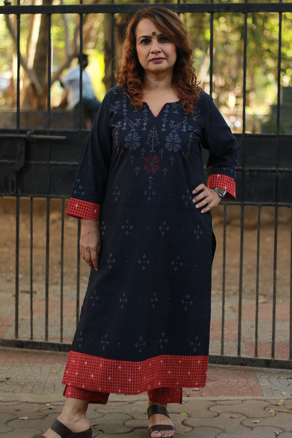 Daana | Tangaliya Kurta | Blue with Rouge Checks