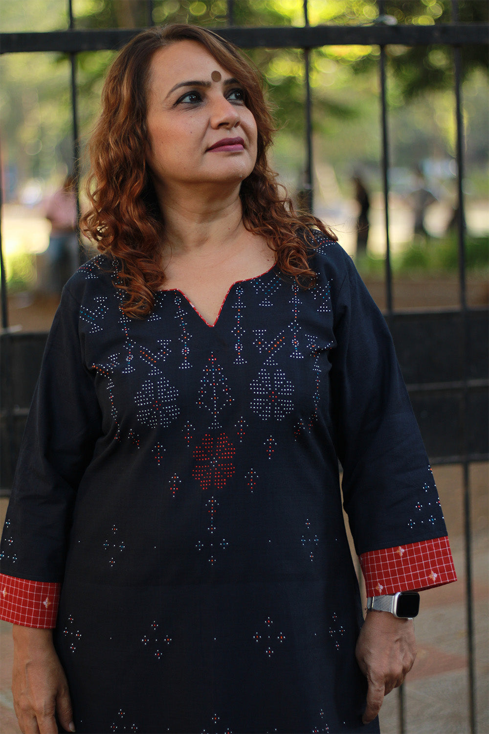 Daana | Tangaliya Kurta | Blue with Rouge Checks