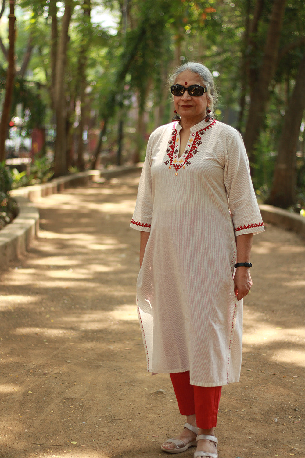 Long Kurta | Sindhi Tanka | Grey Stripes