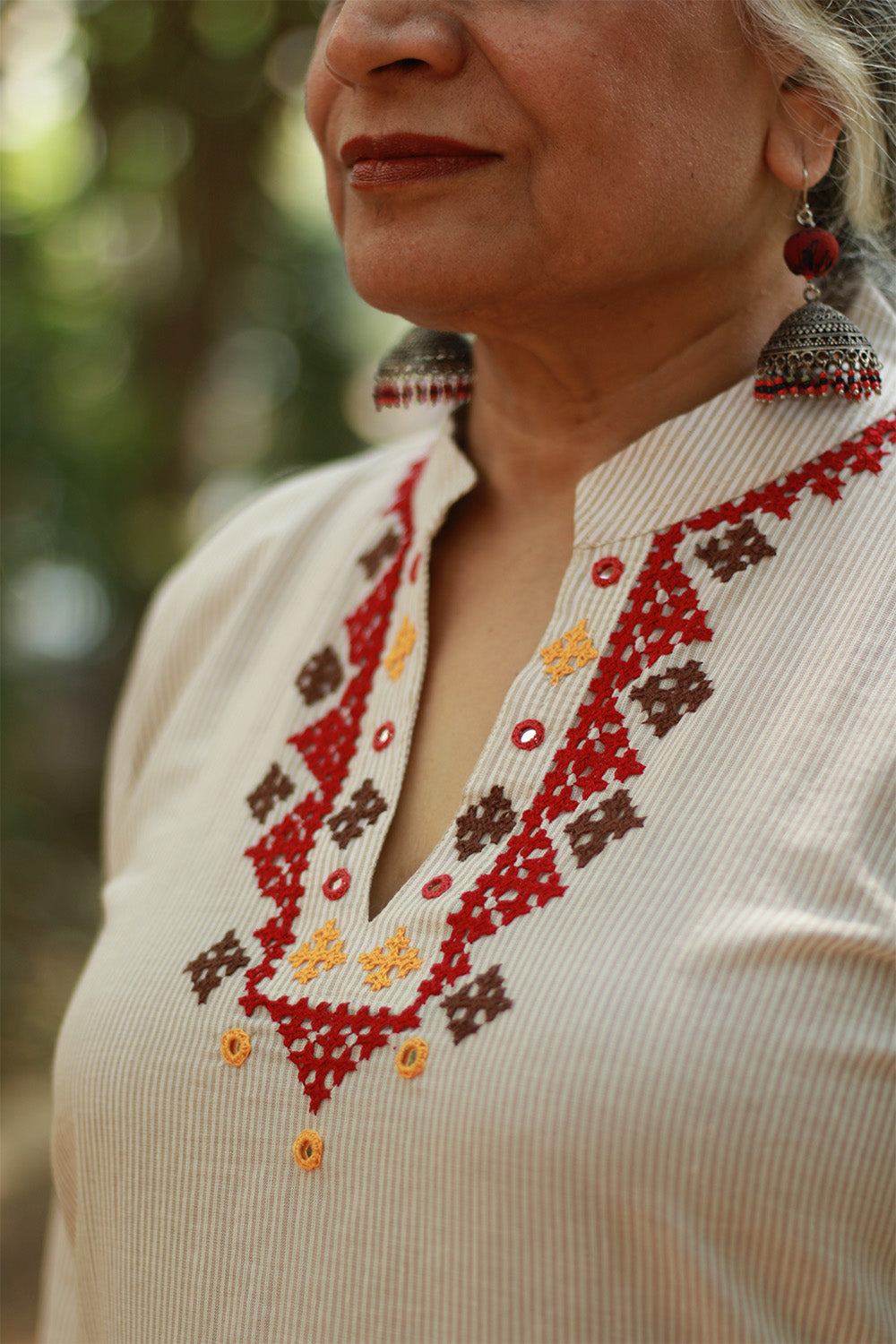 Long Kurta | Sindhi Tanka | Grey Stripes