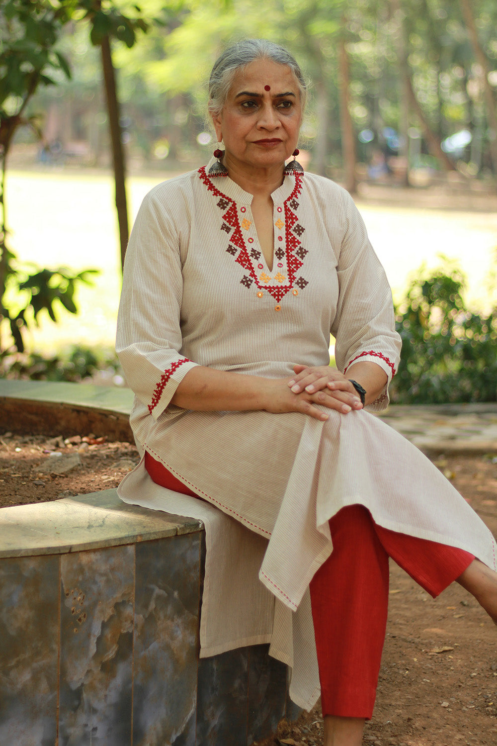 Long Kurta | Sindhi Tanka | Grey Stripes