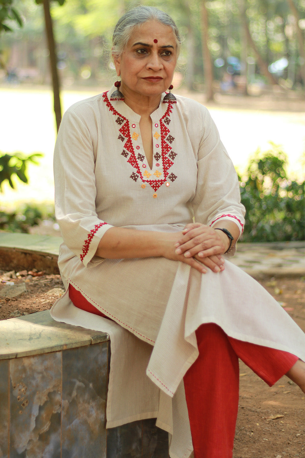 Long Kurta | Sindhi Tanka | Grey Stripes