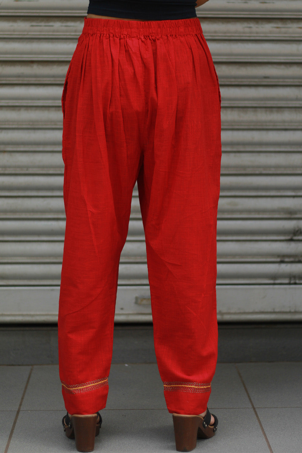 Amala | Slim Pants | Embroidered | Rouge
