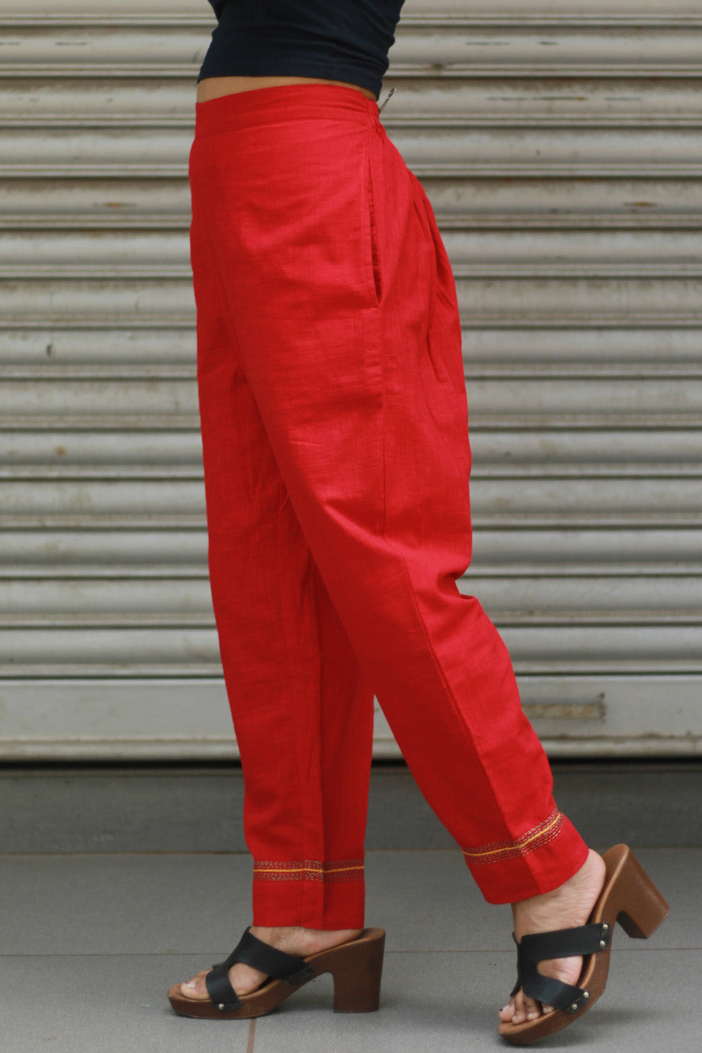 Amala | Slim Pants | Embroidered | Rouge