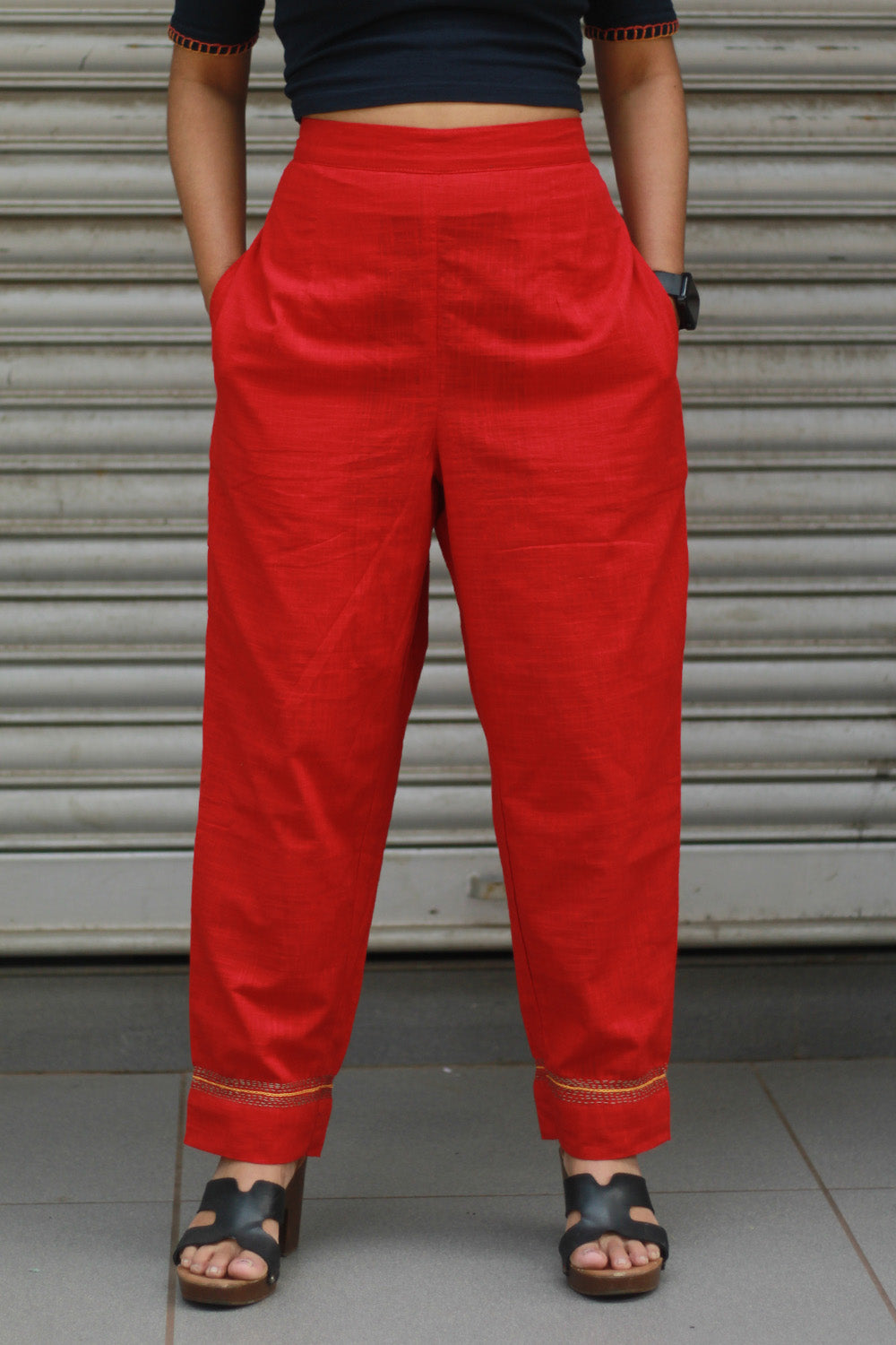 Amala | Slim Pants | Embroidered | Rouge