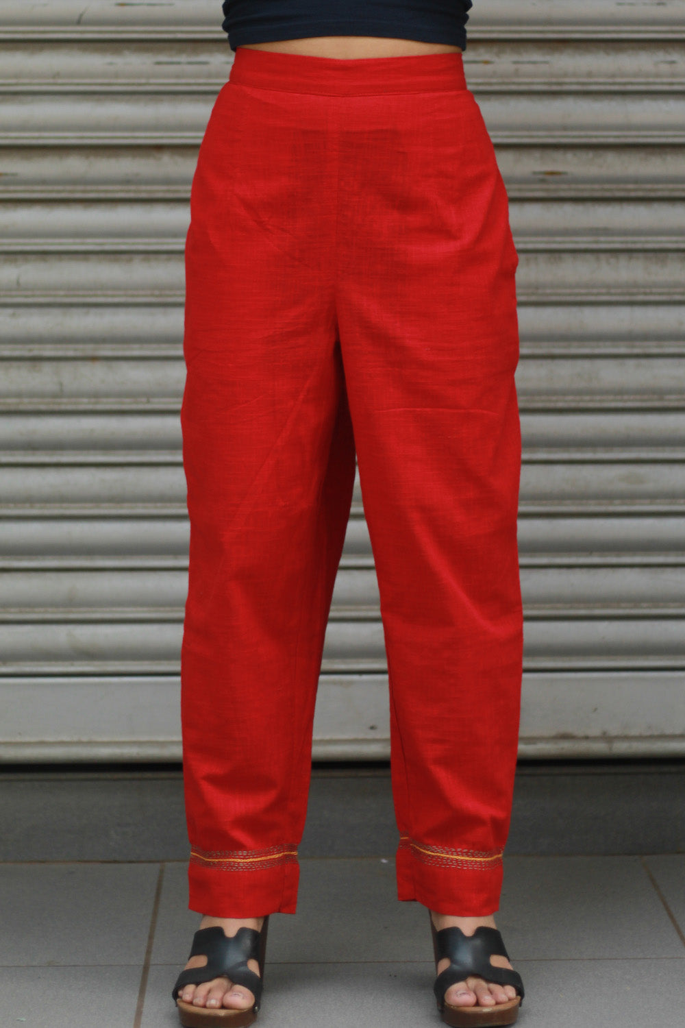Amala | Slim Pants | Embroidered | Rouge