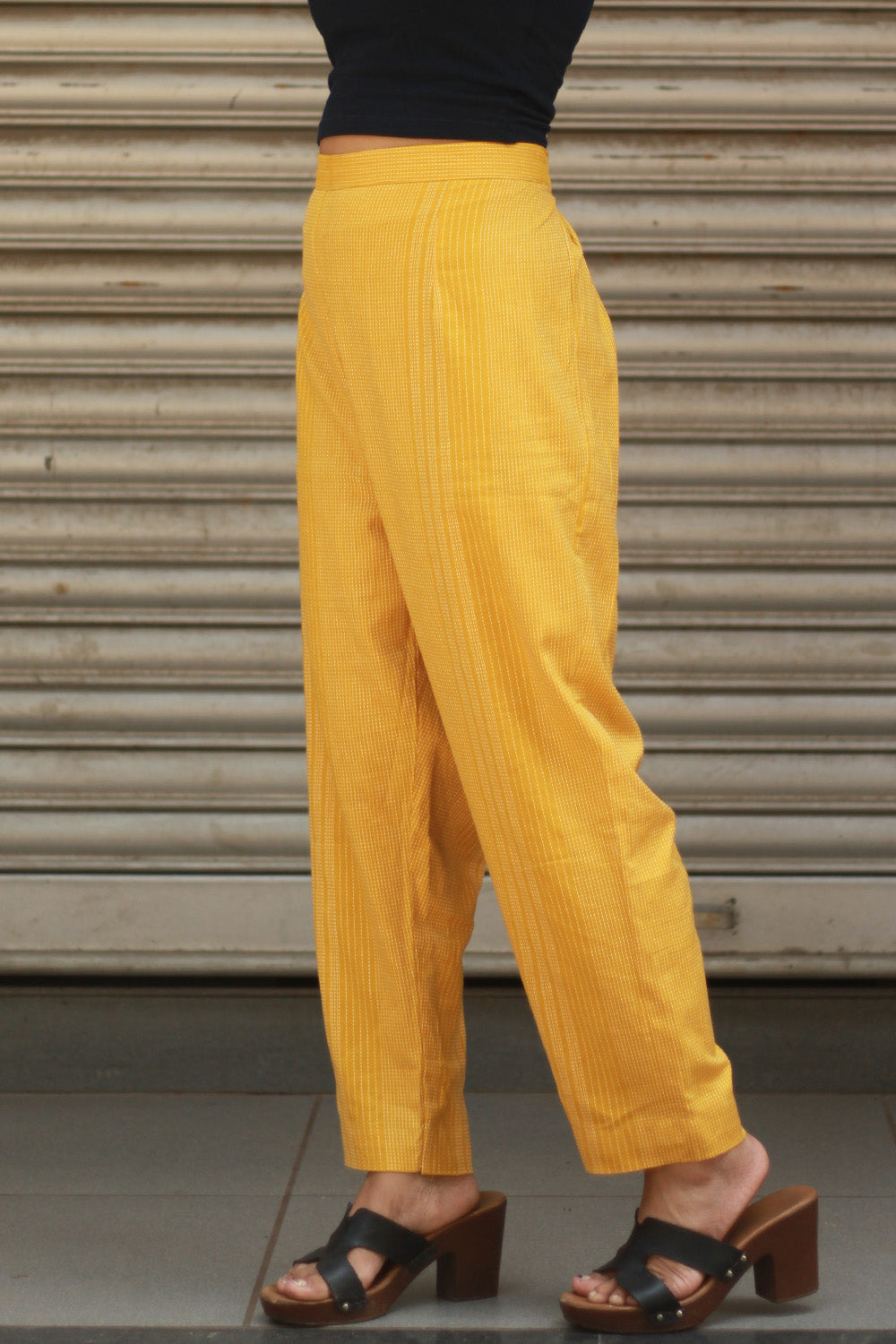 Pranava | Slim Pants | Yellow Kantha