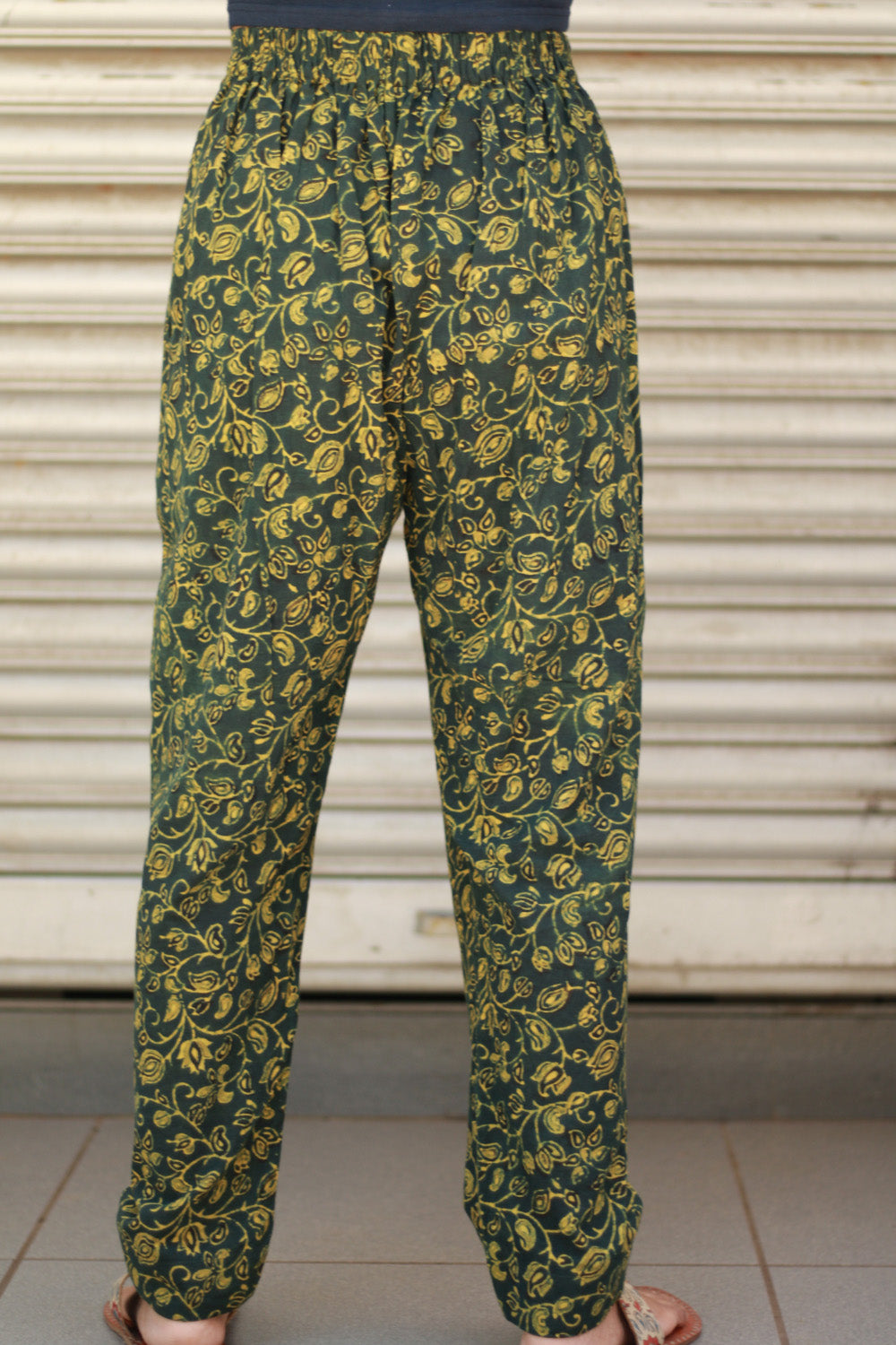 Pranava | Slim Pants | Green Floral Ajrakh