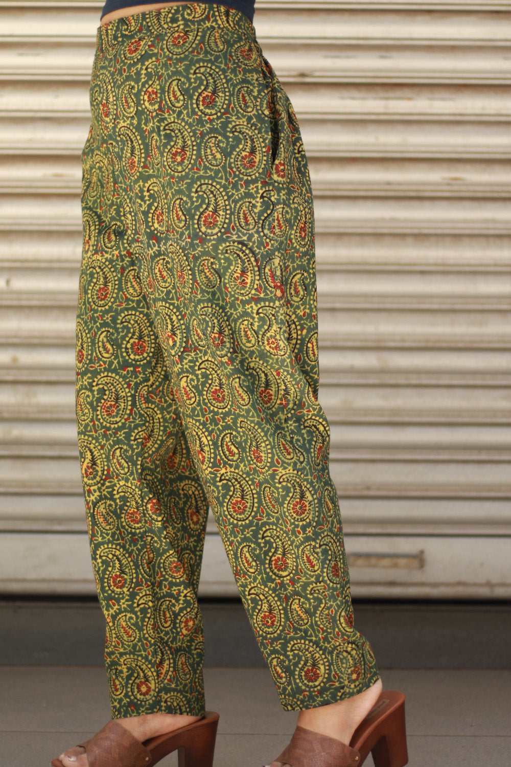 Pranava | Slim Pants | Green Kairi Ajrakh