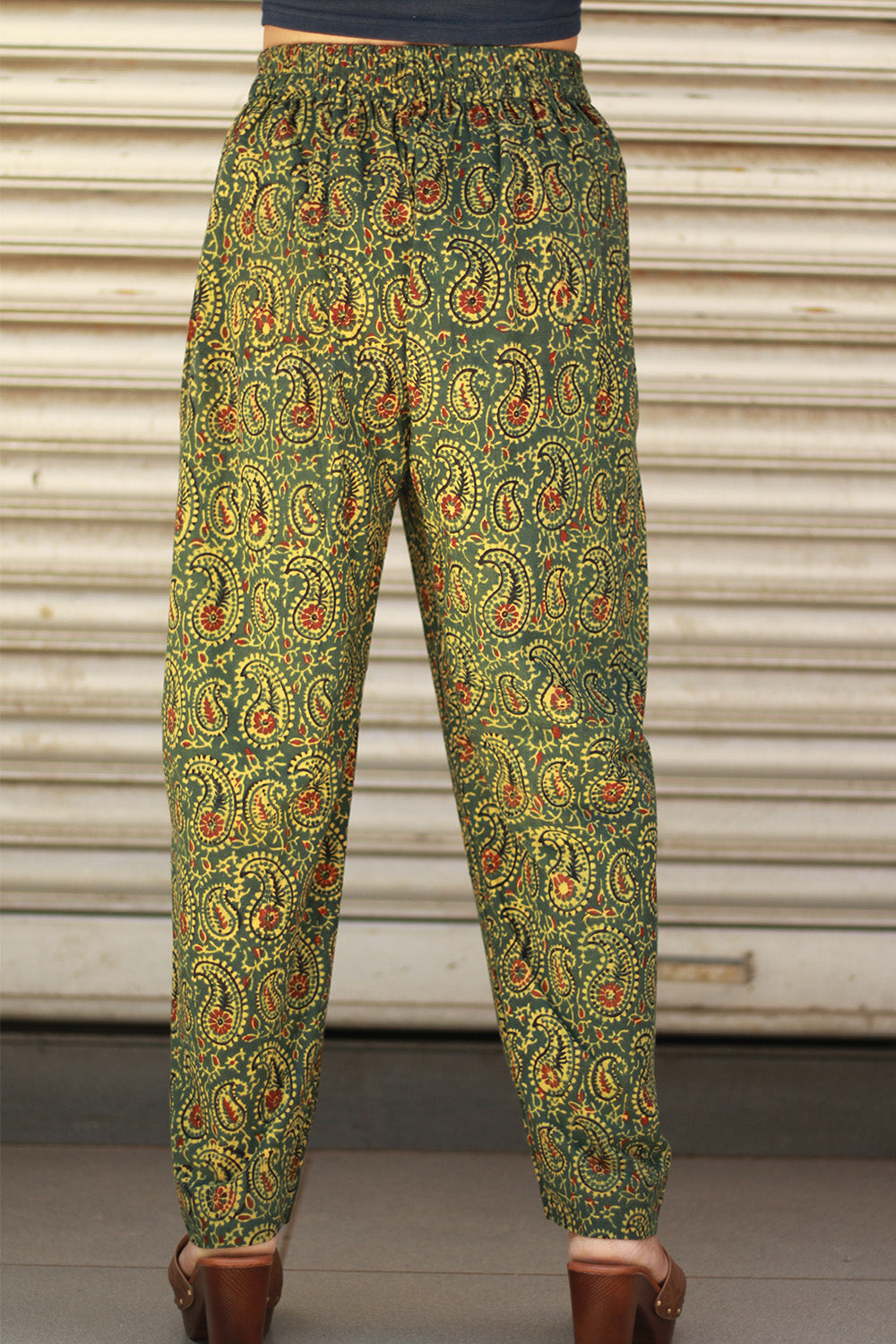 Pranava | Slim Pants | Green Kairi Ajrakh