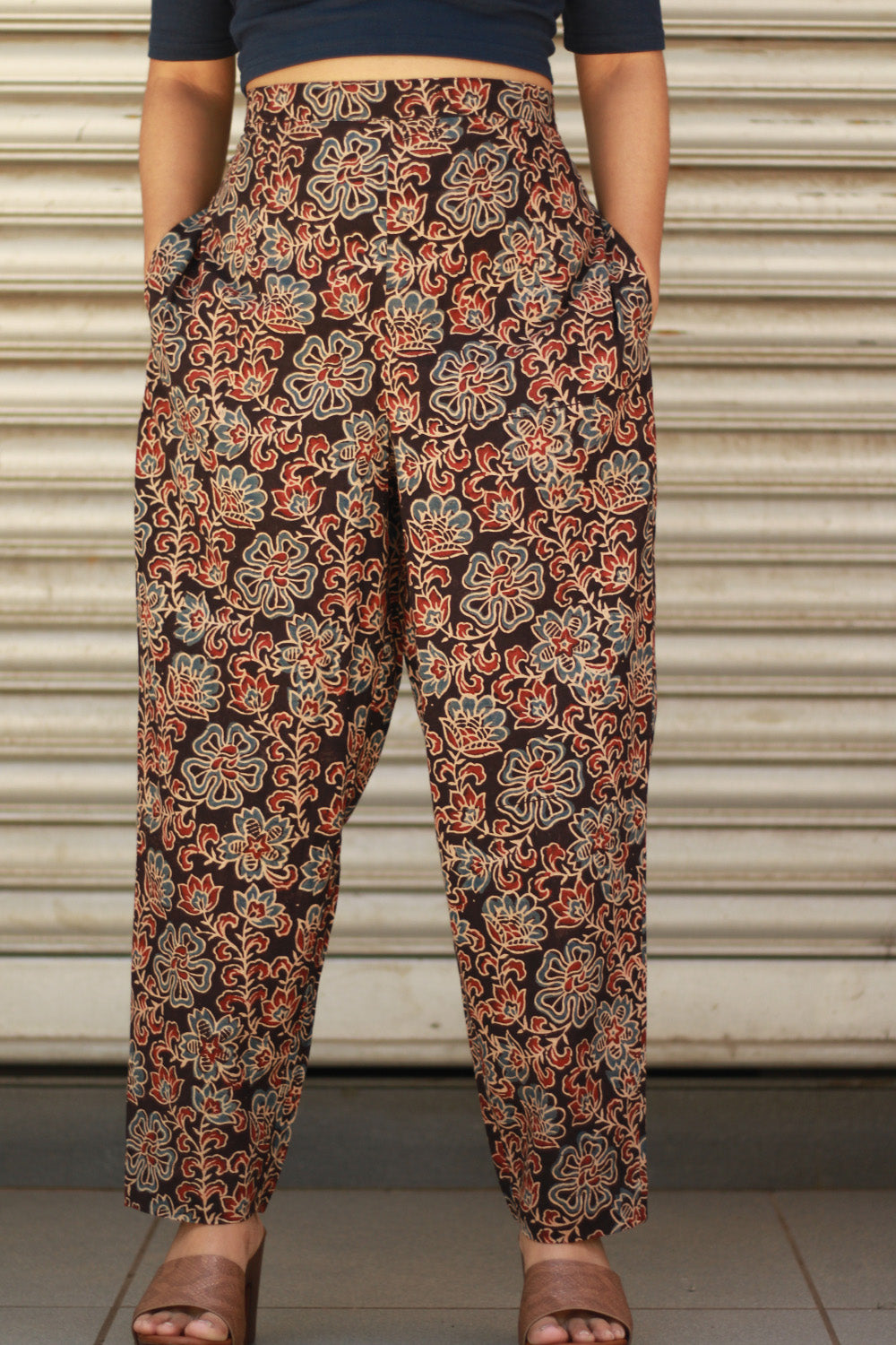 Pranava | Slim Pants | Noir Floral Ajrakh