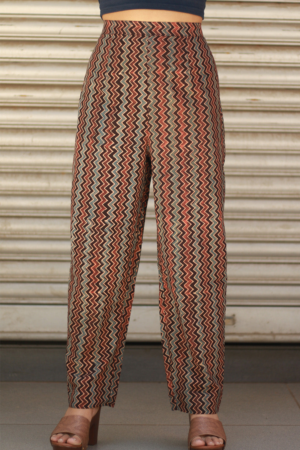 Pranava | Slim Pants | Noir Chevron Ajrakh
