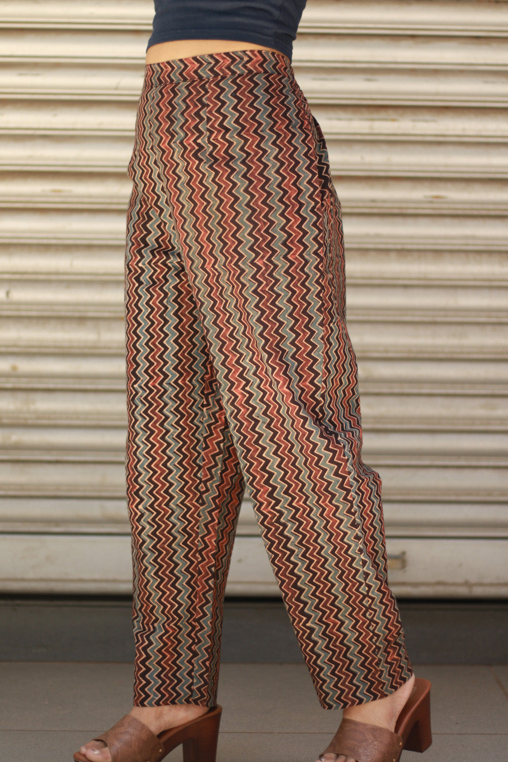 Pranava | Slim Pants | Noir Chevron Ajrakh