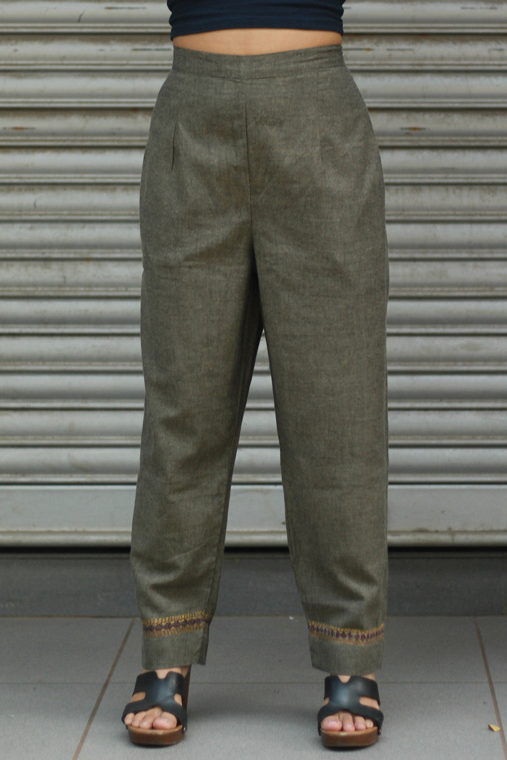 Amala | Slim Pants | Embroidered | Ash Brown