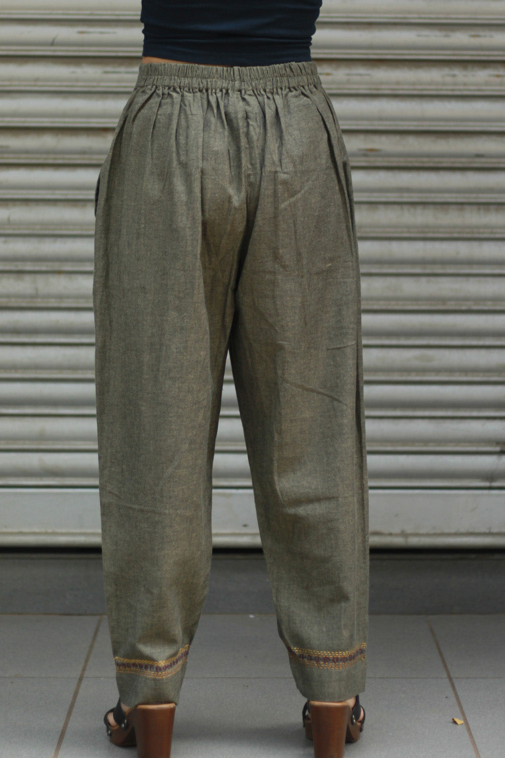 Amala | Slim Pants | Embroidered | Ash Brown