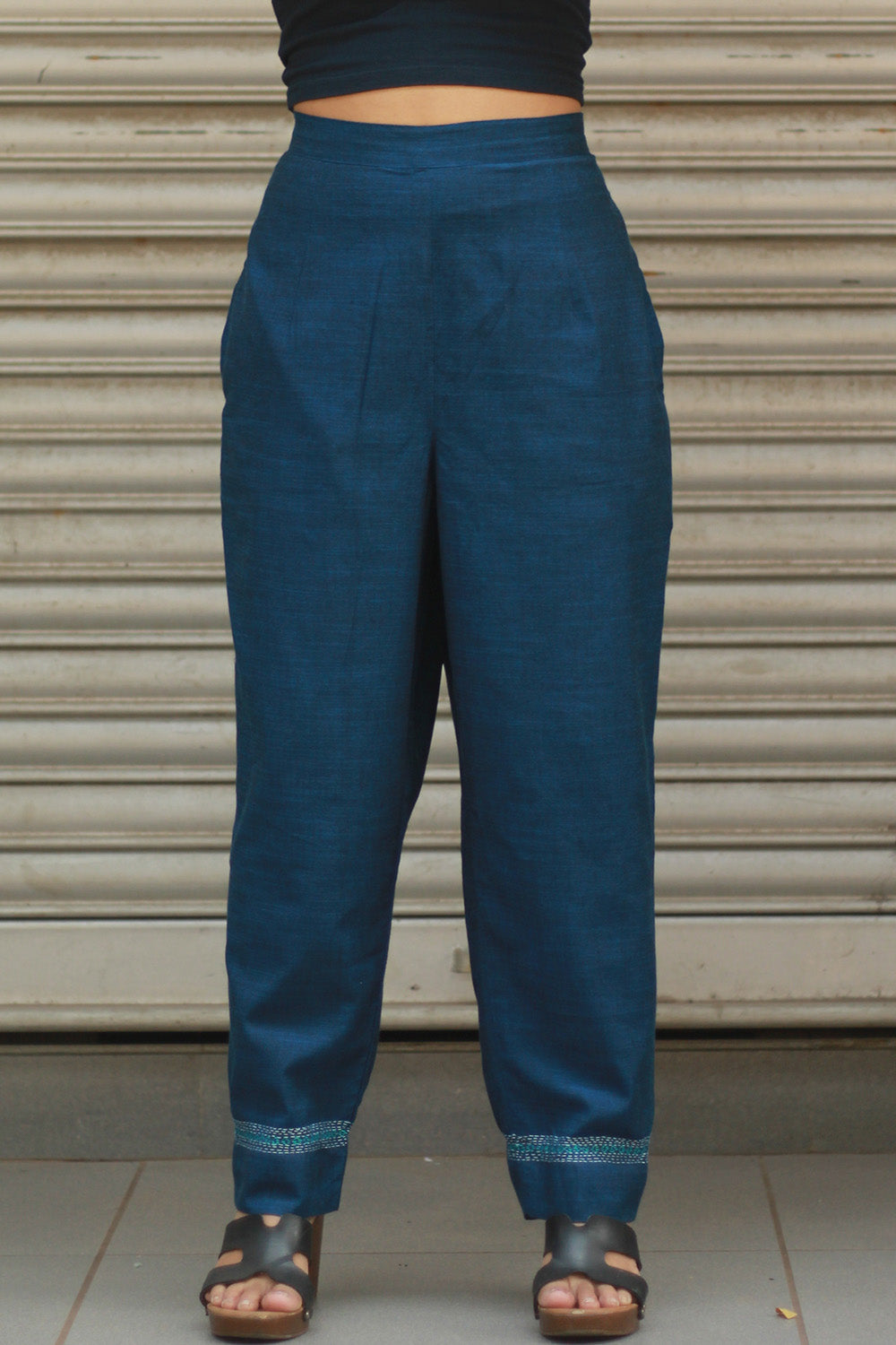 Amala | Slim Pants | Embroidered | Navy Blue