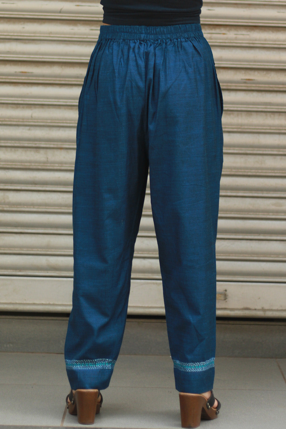 Amala | Slim Pants | Embroidered | Navy Blue