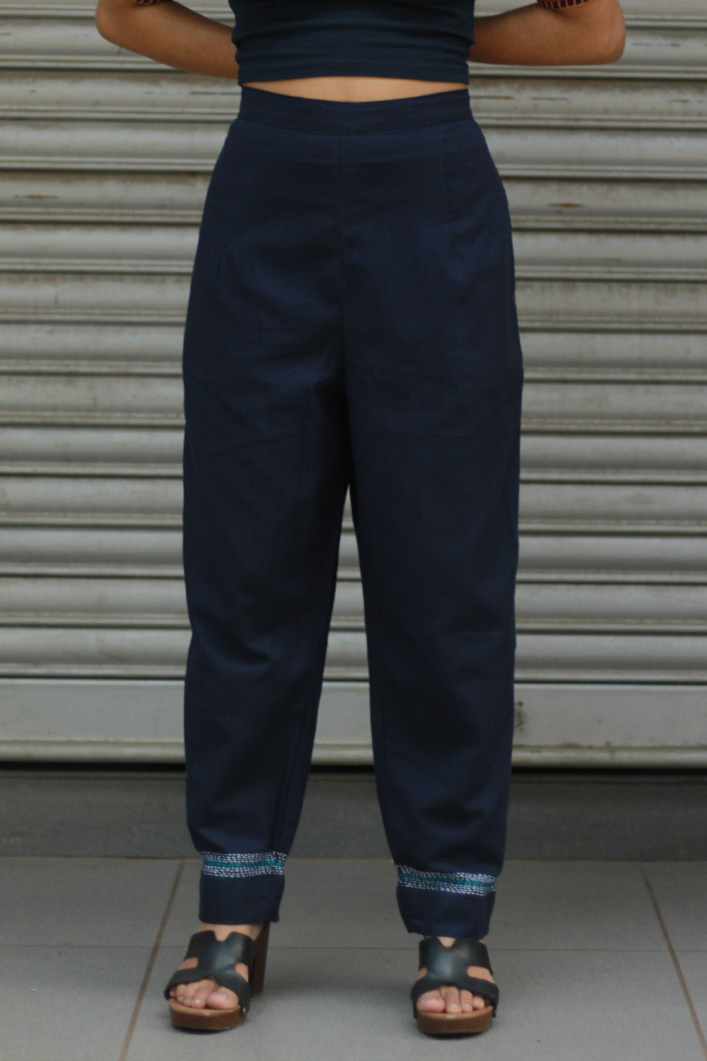 Amala | Slim Pants | Embroidered | Ink Blue