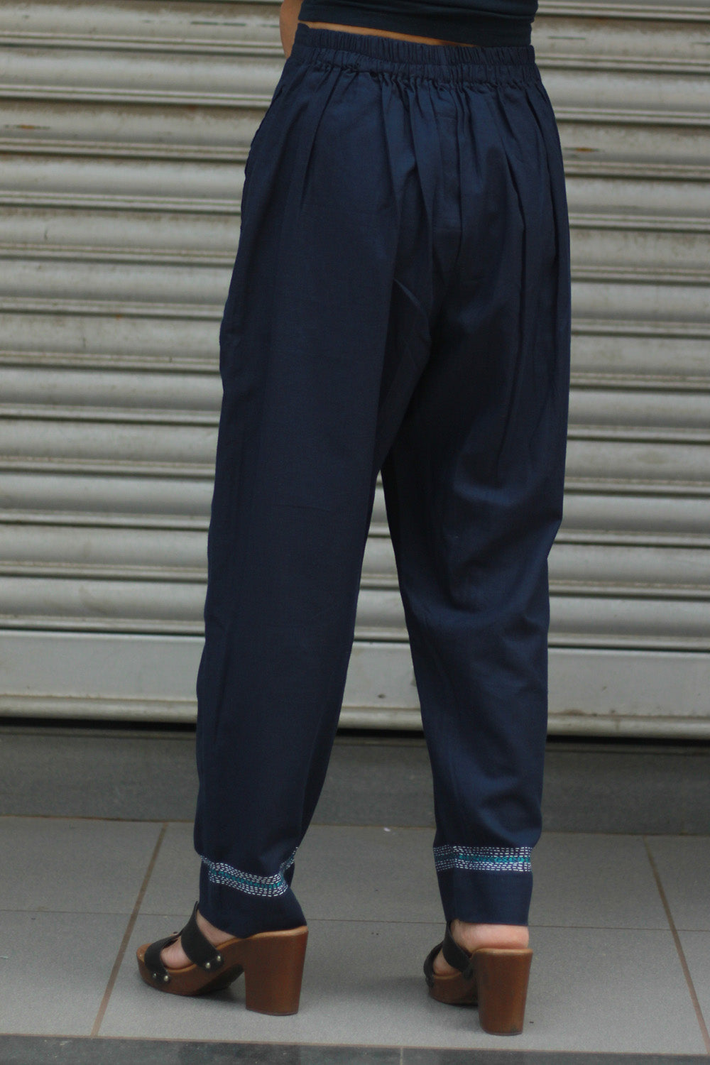 Amala | Slim Pants | Embroidered | Ink Blue