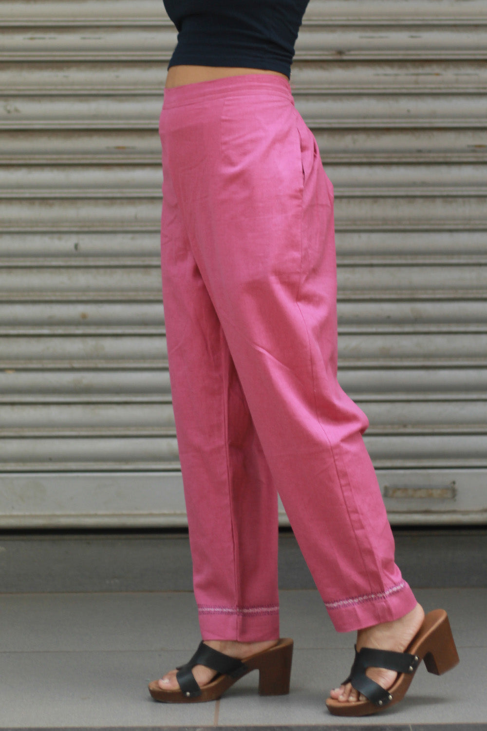 Amala | Slim Pants | Embroidered | Pink
