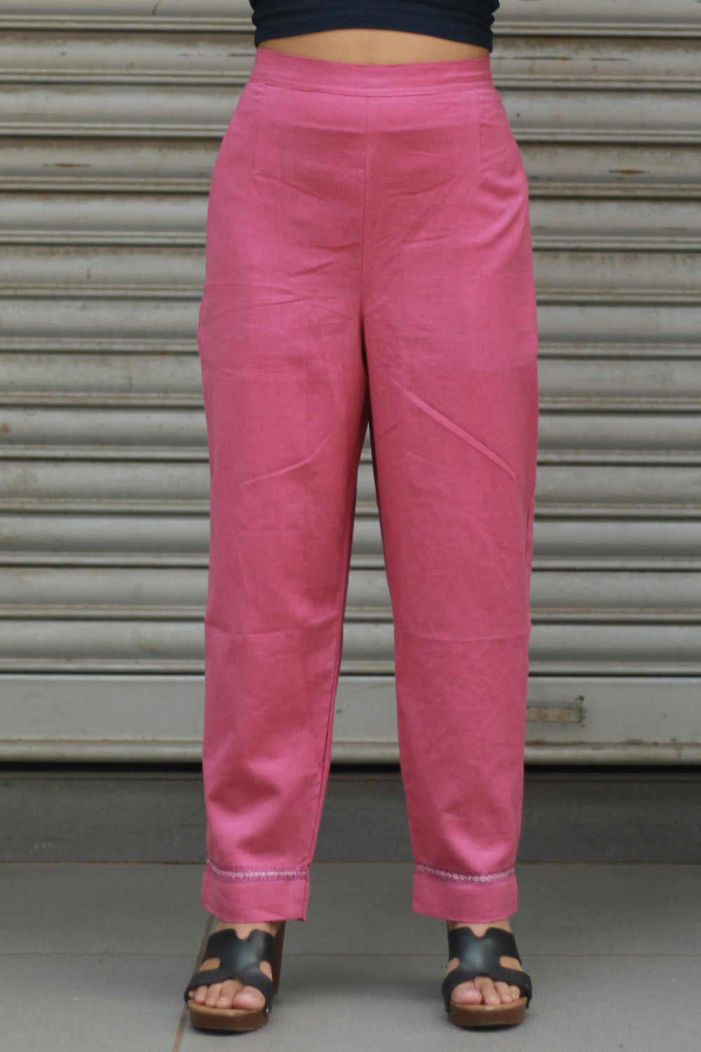 Amala | Slim Pants | Embroidered | Pink