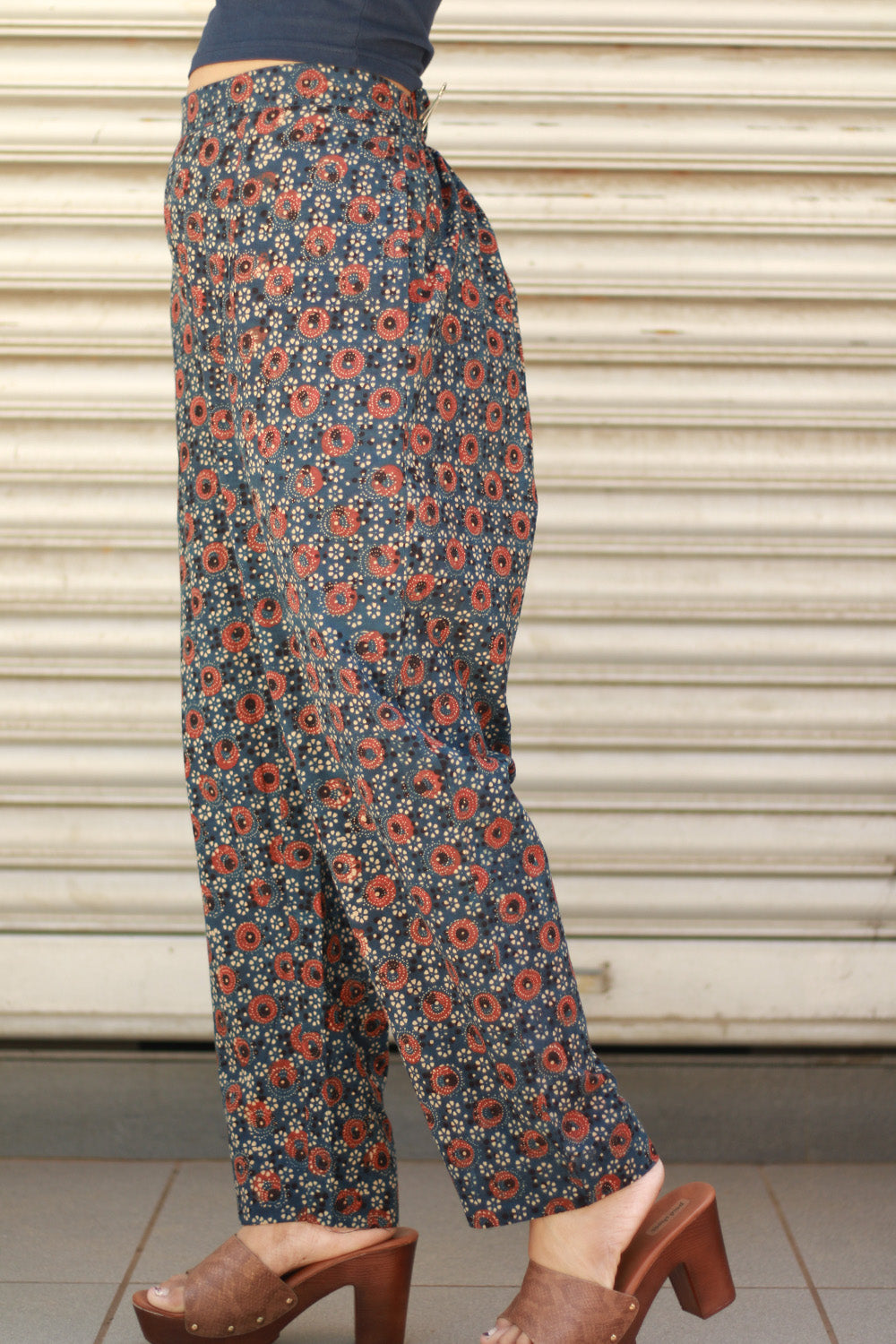 Pranava | Slim Pants | Blue Floral Ajrakh