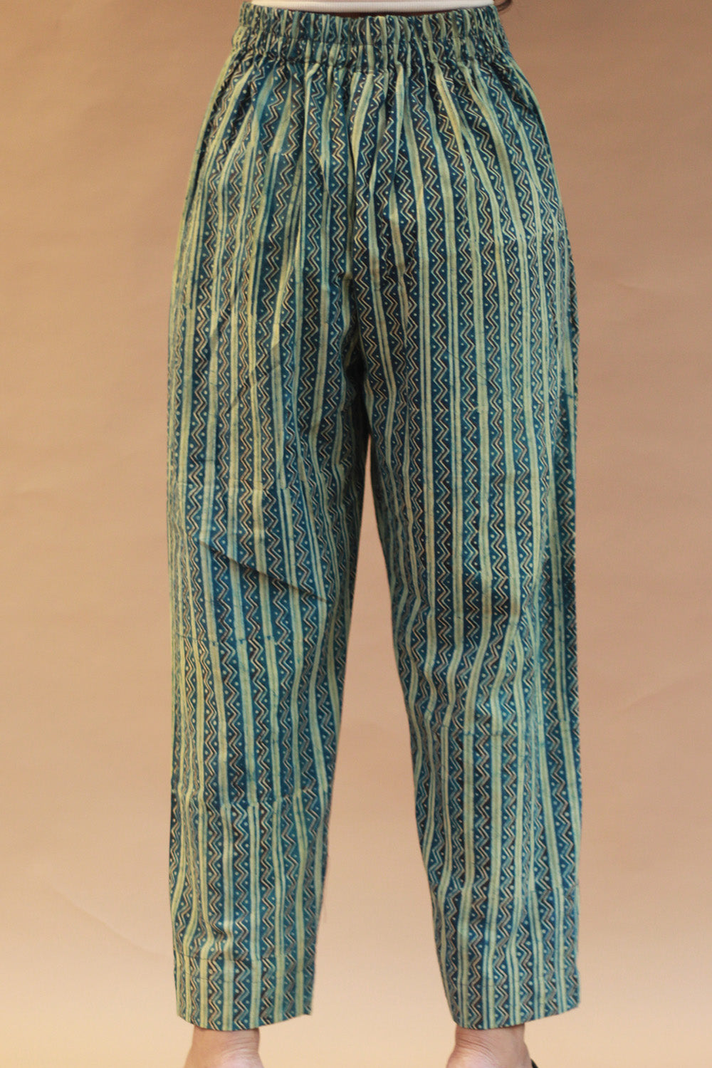Dhaariyan | Pranava | Slim Pants | Sea Green Chevron Ajrakh