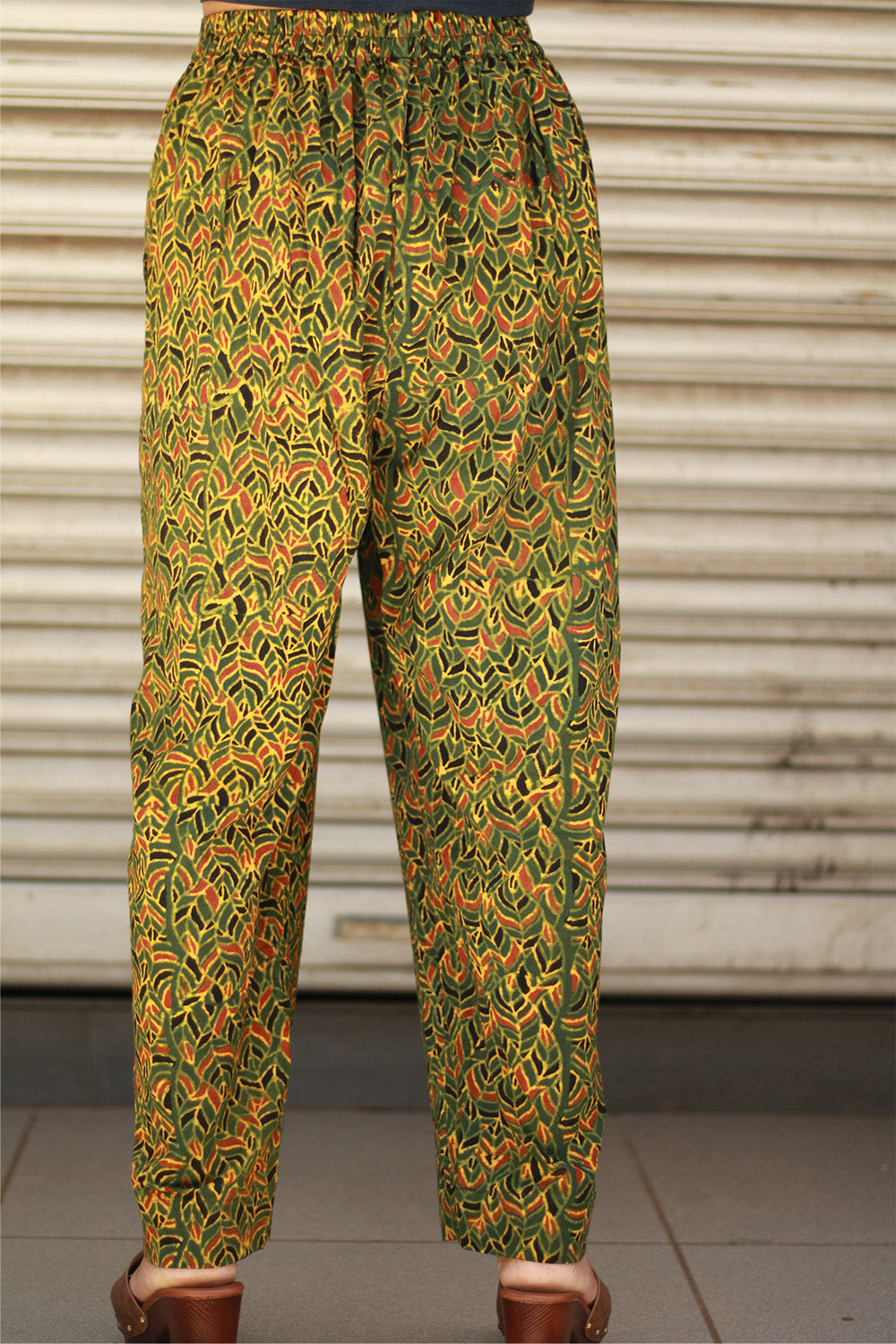 Pranava | Slim Pants | Ajrakh Green Leaves