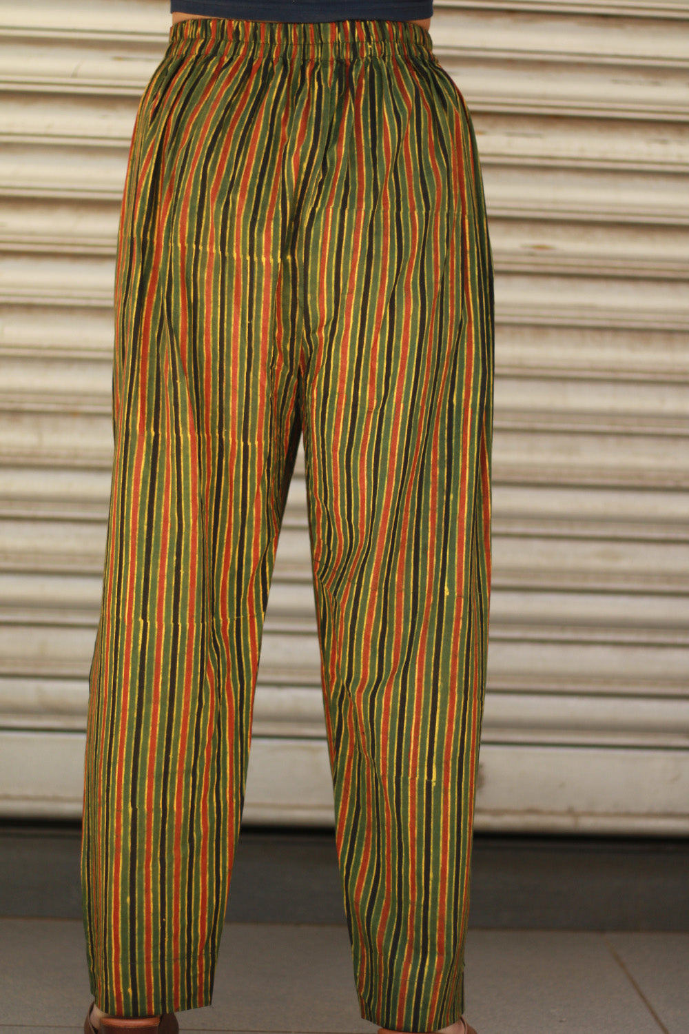 Dhaariyan | Pranava | Slim Pants | Green Stripes Ajrakh