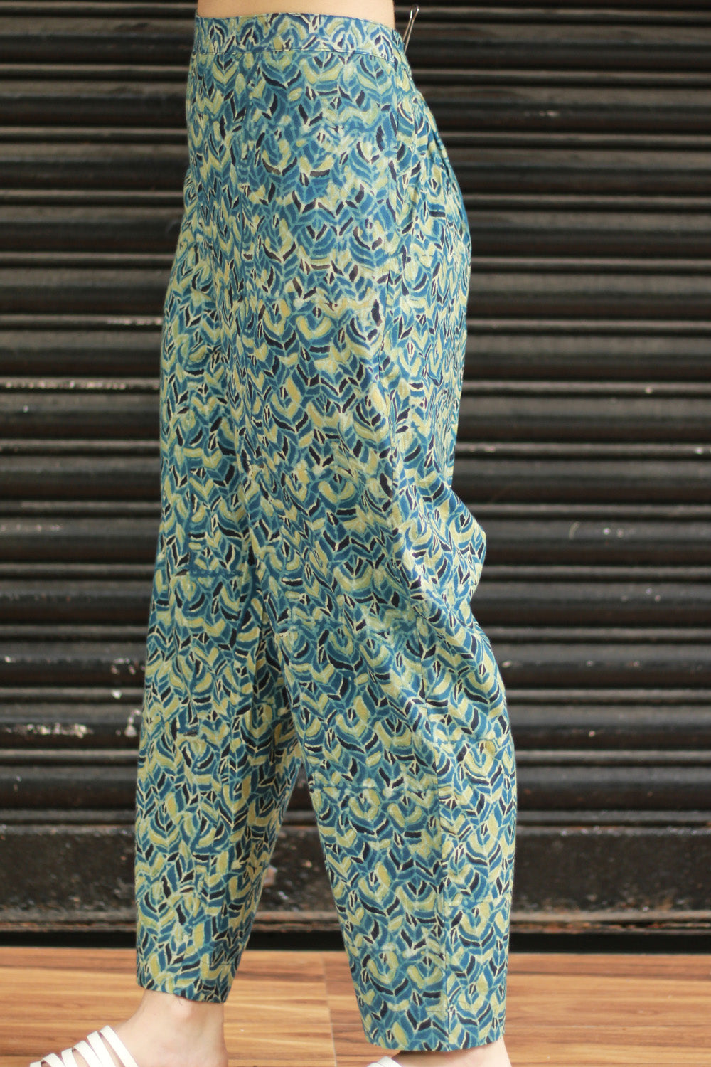 Pranava | Slim Pants | Sea Green Ajrakh