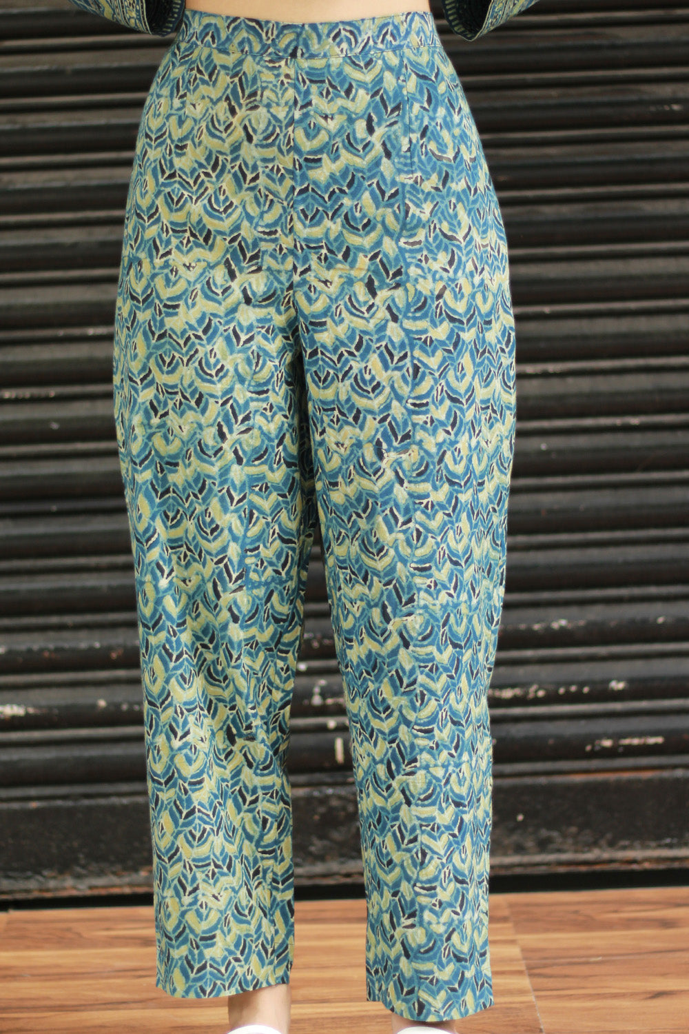 Pranava | Slim Pants | Sea Green Ajrakh