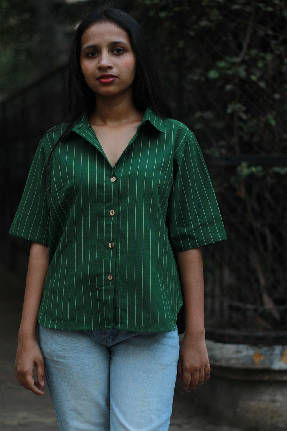 Dhoop - Chhaon | Cotton Shirt | Green Stripes