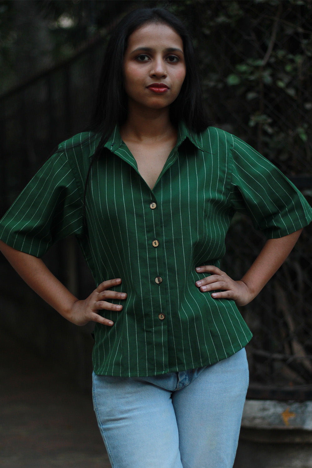 Dhoop - Chhaon | Cotton Shirt | Green Stripes