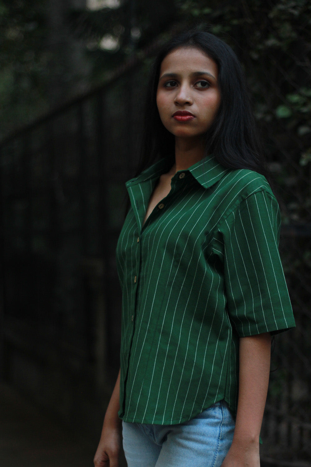 Dhoop - Chhaon | Cotton Shirt | Green Stripes