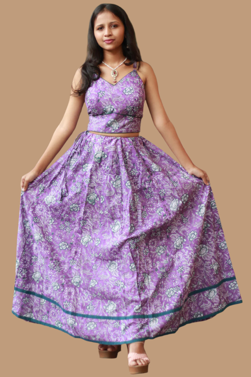 Tarangini | Kalidar Skirt | Sanganeri Purple