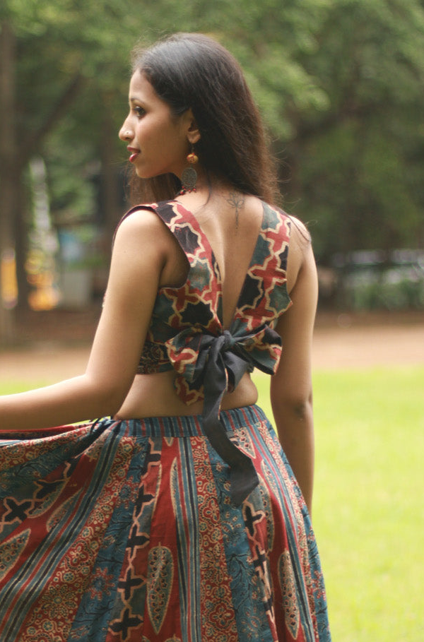 Mastaani | Reversible Blouse | Red Ajrakh Medley & Grey Cotton