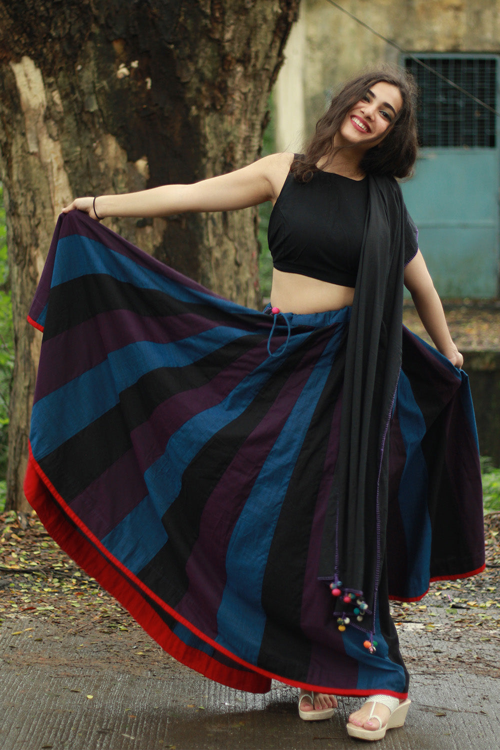 Kaari | Kalidar Skirt | Multicolour Stripes