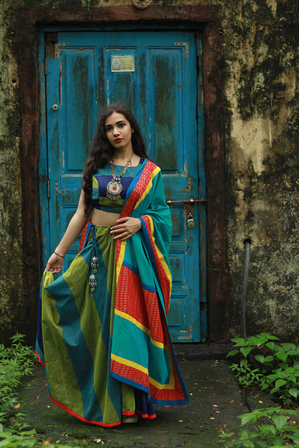 Baavri | Umbrella Skirt | Multicolour Stripes