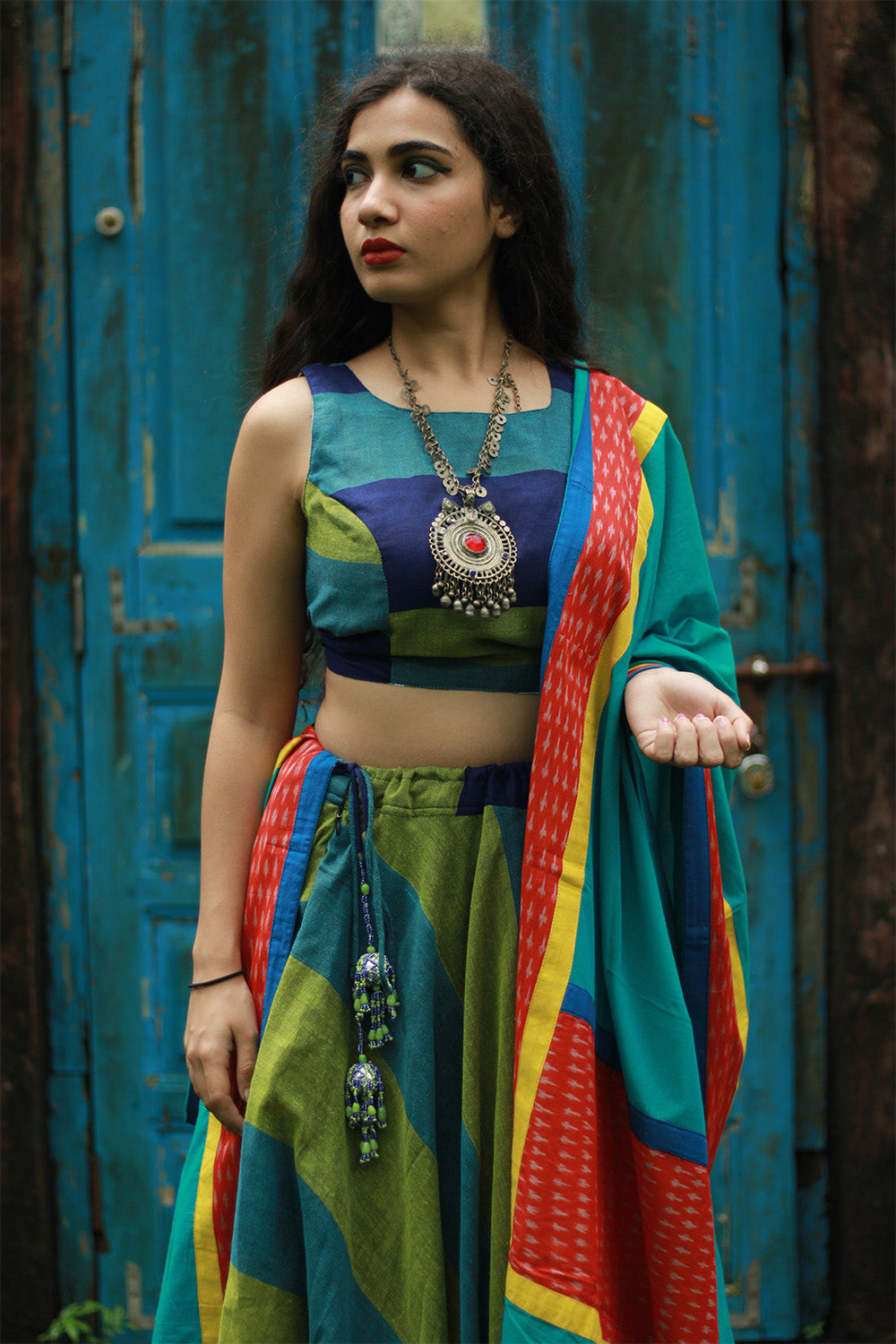 Baavri | Umbrella Skirt | Multicolour Stripes